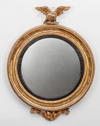 Federal Style Carved Giltwood and Ebonized Convex Mirror