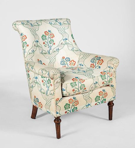 Victorian Style Stained Mahogany Upholstered Armchair