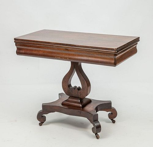 Classical Walnut Lyre-Form Fold-Top Card Table