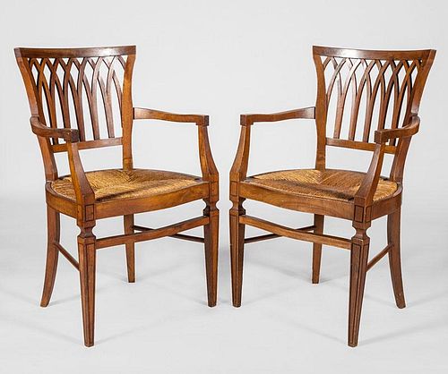Pair of Italian Neoclassical Style Walnut Armchairs, 20th Century