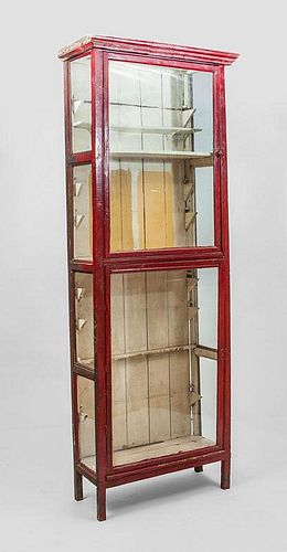 Red Painted Glass Display Cabinet
