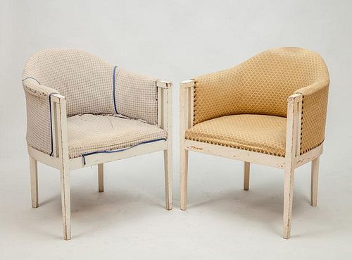 Pair of Swedish White-Painted Tub-Back Armchairs