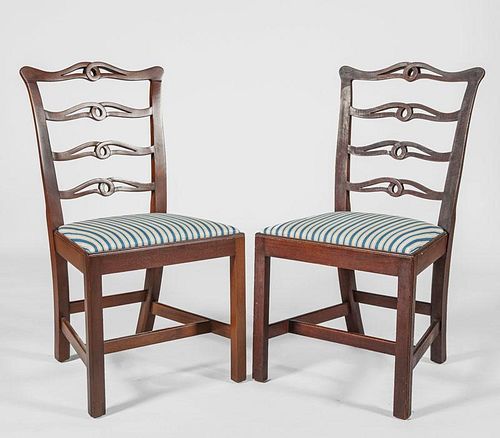 Pair of George III Mahogany Ladder-Back Side Chairs