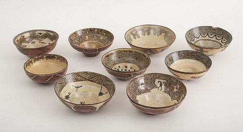 Group of Nine Ecuadorian Painted Pottery Bowls