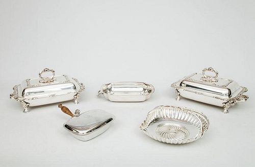 Pair of English Silver-Plated Entrée Dishes, Covers and Liners