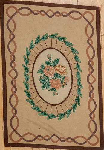 Small Needlework Carpet with Rose Decoration
