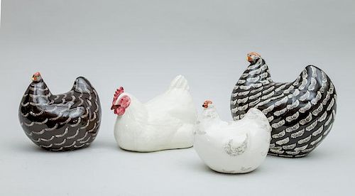 Four Pottery Models of Hens