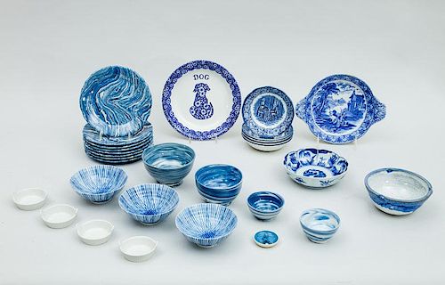 Group of Twenty-Nine Pottery Blue and White Articles