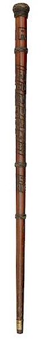 Folk Art Walking Stick Made of Wood from the Confederate Gunboat Beauregard, Sunk in 1862 