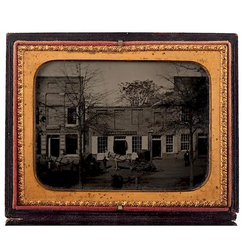 Fine Quarter Plate Ambrotype Capturing Early Street View of Tuscaloosa, Alabama, Including Perkins & Cobbs Dry Goods Store 