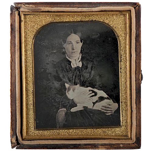 Sixth Plate Daguerreotype of Woman with Cat on her Lap 