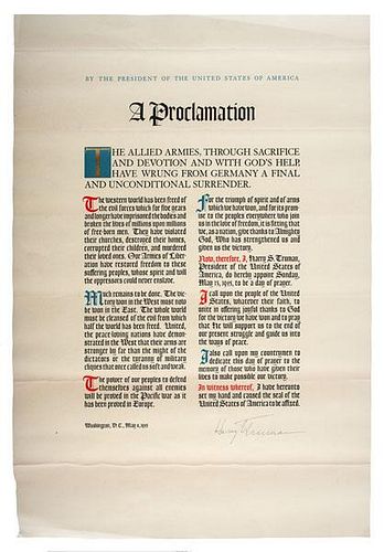 Harry S. Truman, World War II Victory Proclamation Signed as President 