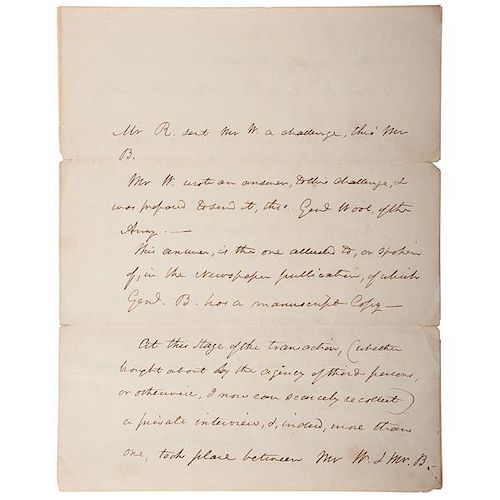Extremely Rare Anonymous Letter Concerning Senator John Randolph Challenging Senator Daniel Webster to a Duel 