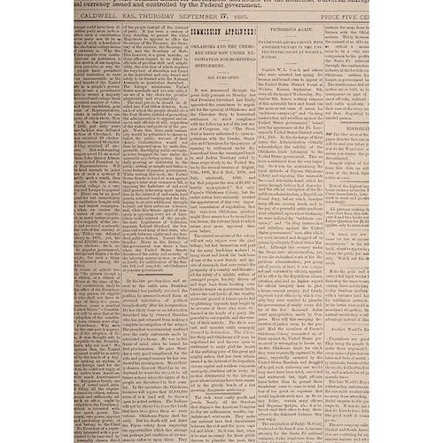 Oklahoma War Chief, Very Rare Newspaper Dedicated to Opening of Indian Territory to White Settlers, 3 Issues, 1883-1885 