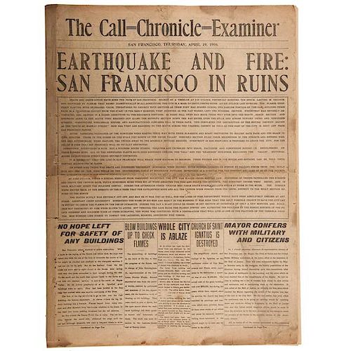 San Francisco Call-Chronicle-Examiner & Oakland Herald Extra, California Newspapers with First Day Coverage of the Great Earthquake, 1906 
