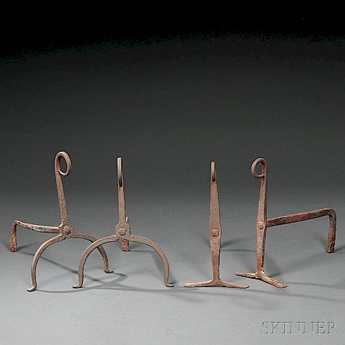 Two Pairs of Small Wrought Iron Andirons, (168)
