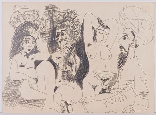 Pablo Picasso, Attributed: Trois Femmes et un Homme