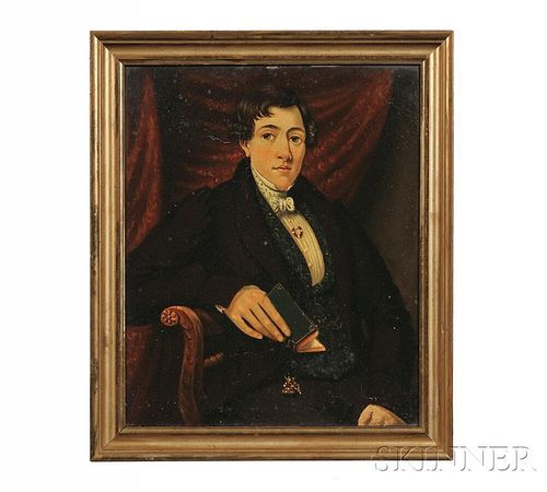 American School, Mid-19th Century      Portrait of Young Mr. Cork Seated Holding a Book.