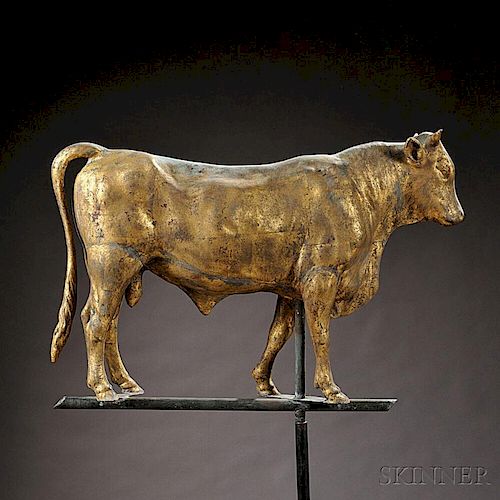 Gilt Molded Copper and Cast Zinc Bull Weathervane