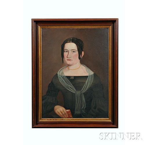 American School, 19th Century      Portrait of a Woman Holding a Hymnal.
