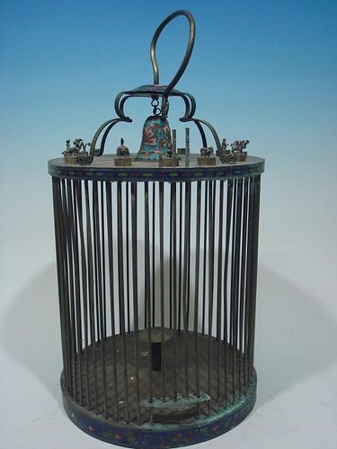 ANTIQUE Chinese Cloisonne Bird Cage with 12 Animals
