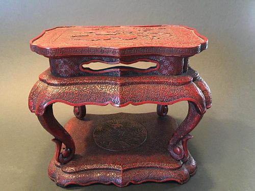 ANTIQUE Chinese Red Lacqer Table, Qing period.