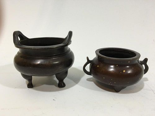 ANTIQUE Chinese Pair Bronze Censers, Xuande/Qianlong marks