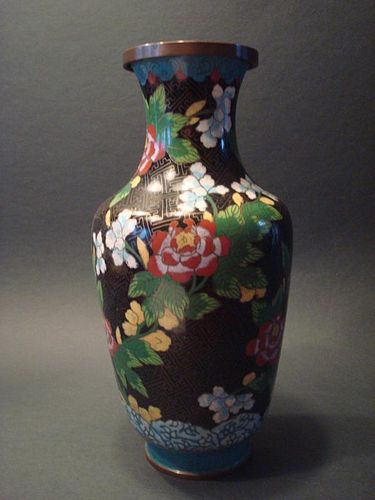 ANTIQUE Chinese Cloisonne Vase, late Qing. 11" h