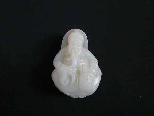 OLD Chinese White Jade Fisherman, 6.5cmx5cmx2.8cm