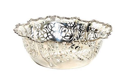 An American Silver Fruit Bowl, Gorham, Providence, RI, having peirced floral decoration.
