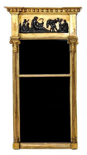 An English Neoclassical Giltwood Mirror Height 39 x width 20 3/4 inches