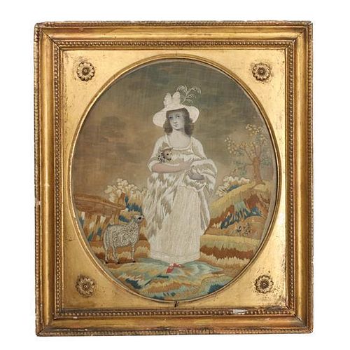 Four Victorian Embroideries Height 19 1/4 x width 17 inches (largest in frame)