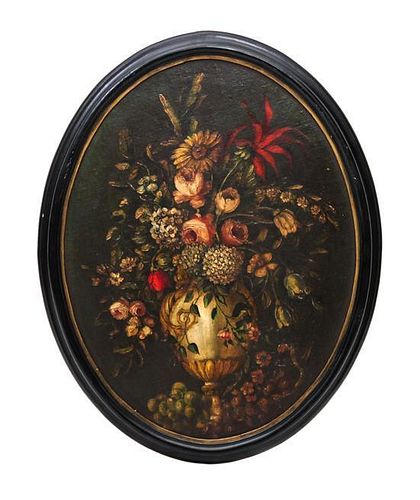 Neoclassical Style Oval Floral Still Life 25 3/4 x 19 1/2 inches
