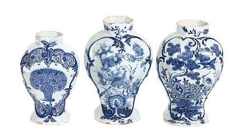 Three Delft Blue and White Vases Height 10 1/2 inches (tallest)