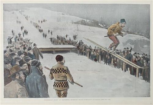 Six Hand Colored Winter Sports Prints Height 15 x width 10 inches (largest)