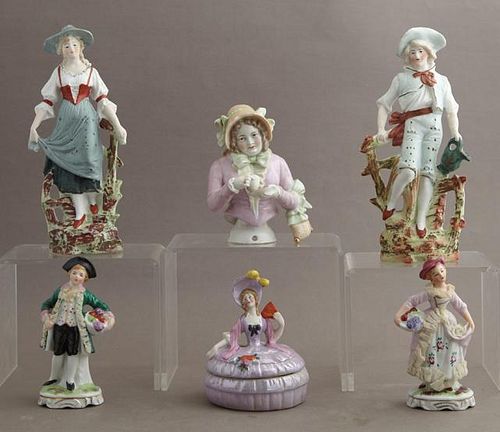 Group of Six Polychromed Bisque Figures, consistin