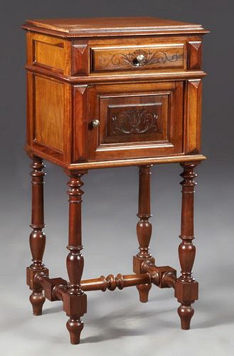 French Henri II Style Carved Walnut Nightstand, c.