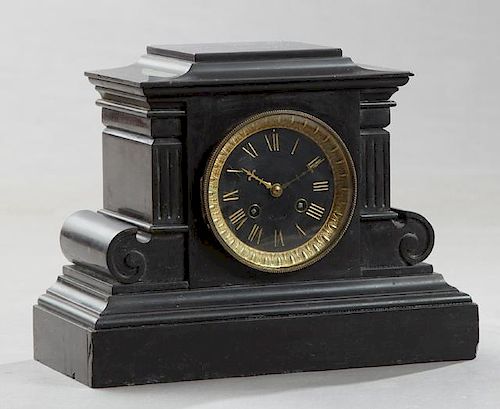 Black Marble Temple Form Mantel Clock, c. 1870, ti