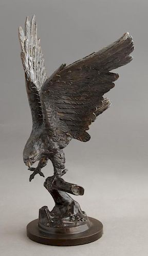 Patinated Bronze Eagle Landing on a Branch, 20th c