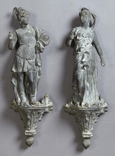 Pair of Spelter Classical Figural Wall Hangings, l
