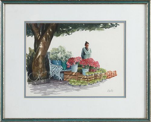 Cole, "The Flower Seller," 20th c., watercolor, si