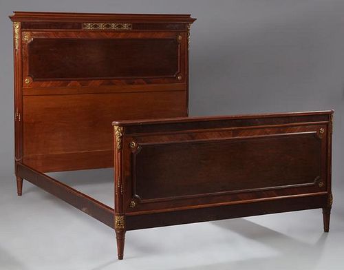 Louis XVI Style Mahogany and Burl Wood Double Bed,