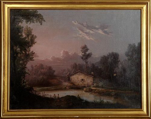 French School, "Figures Along a Stream," 19th c.,