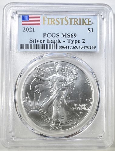 2021 TYPE 2 AMERICAN SILVER EAGLE  PCGS MS-69