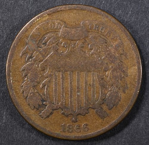 1866 2 CENT PIECE, FINE