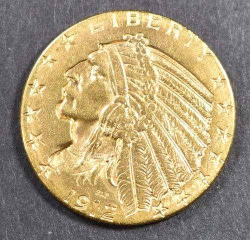 1912 GOLD $5 INDIAN  CH BU