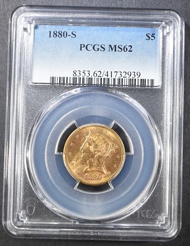 1880-S GOLD $5 LIBERTY  PCGS MS-62