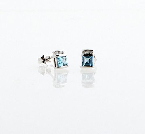 Pair of 10K White Gold Stud Earrings, each with a