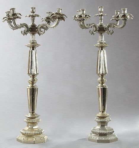 Pair of Large Silverplated Five Light Candelabra,