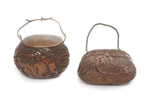 Two Japanese Carved Wood Inros Height of larger 3 inches.